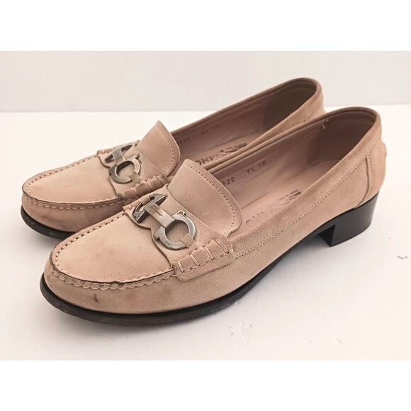 Salvatore Ferragamo Tan Suede Loafers Silver Gancini Trim US 9.5B Made in Italy - Picture 10 of 16